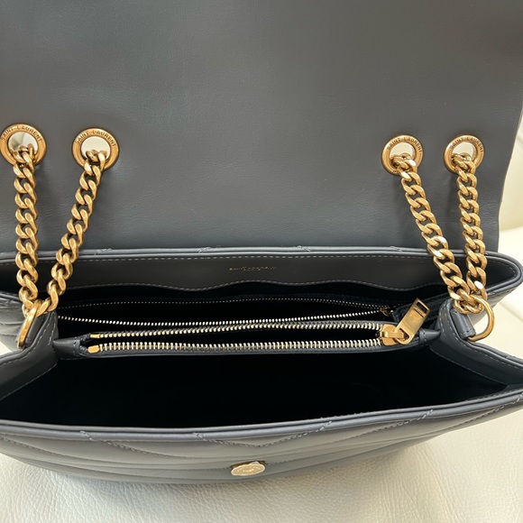 NWT Saint Laurent LouLou Storm Gray Leather Medium Shoulder Bag Gold HW - Picture 10 of 13